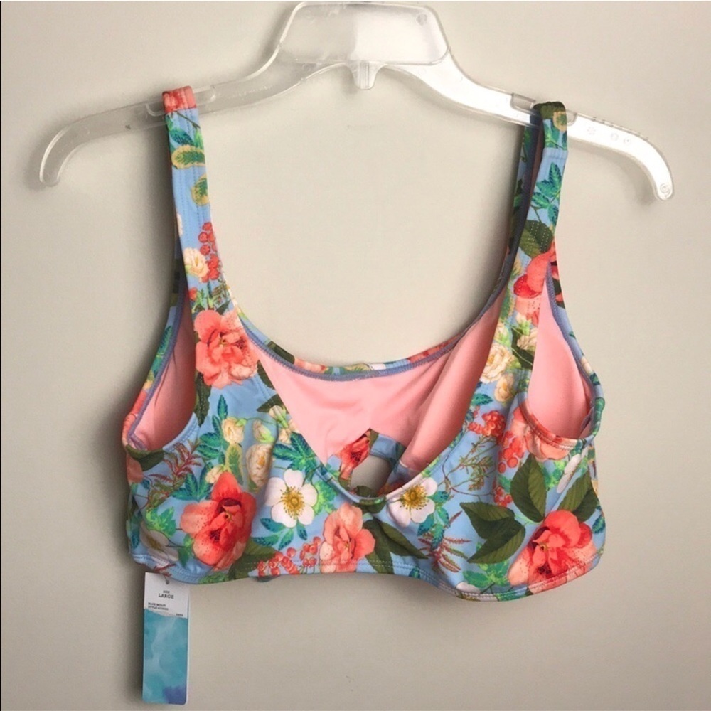 Beach Betty by Miracle Brand Blue Mutli Swim Top Flowers Hibiscus Tropical - Picture 4 of 8